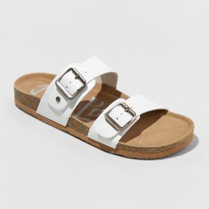 White Slides Sandals Double Band w Buckle Size 8